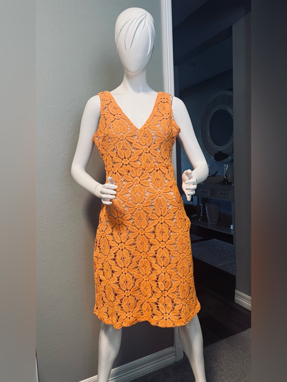 INC International Concepts Orange Crochet Dress Size S